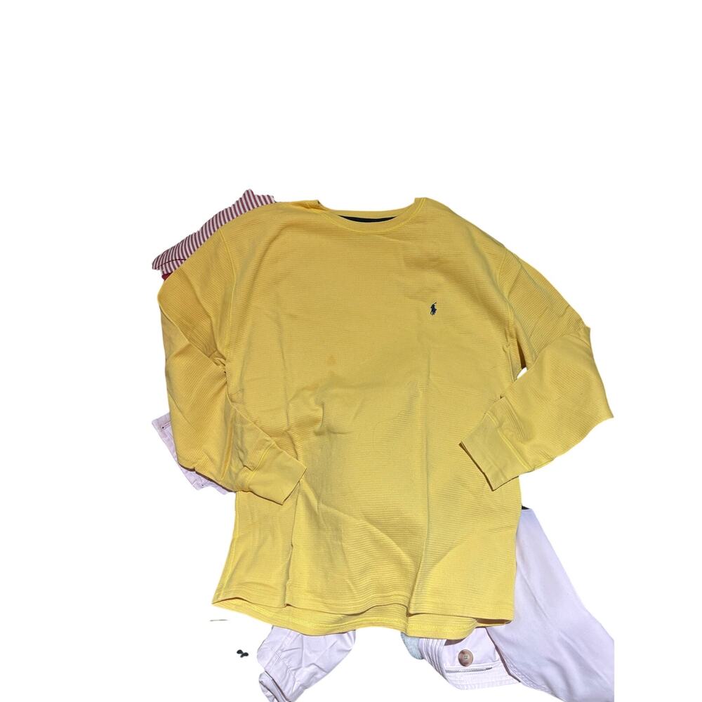 Ralph Lauren XL yellow crew neck long sleeve waffle weave all cotton t euc